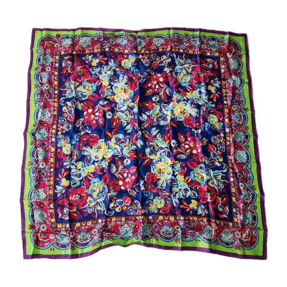 Kenzo Paris Square Multicolor Floral Silk Scarf 35" × 35" Euc